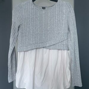 Maternity Gray Ribbed Knit Sweater with White Layer